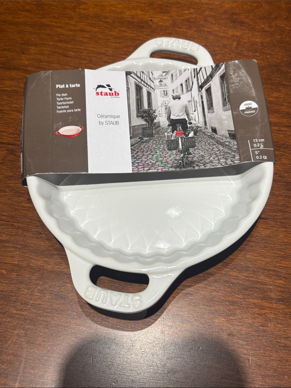 NWT Staub 5” White Ceramic Handled Pie Dish - Creamy White